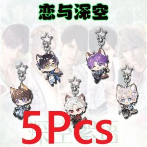 5Pcs/Lot Love and Deepspace Anime Peripheral Xavier Zayne Rafayel Caleb Celestia Chibi Star Keychain Super Cute Bag Pendant Acrylic Decoration Fashion Accessory Perfect Gift