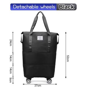 Foldable Expandable Duffel Bag Detachable Wheels Dry Wet Separation Waterproof Oxford for Short Trip