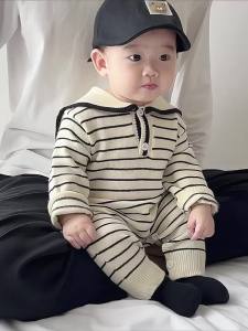 Clothes for babies 2026 Spring and Autumn Newborn Navy Collar Sweater Romper Knitted Stylish Outgoing Jumpsuit
