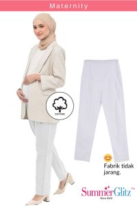 SummerGlitz Maternity One Pleat Cotton Straight Cut Stretchable Work Pants Maternity Women I Seluar Mengandung Muslimah
