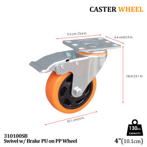 KASP Heavy Duty Caster Wheel 1.5 To 5 Inch Pu Orange Swivel With Brake Fixed Pushcart Trolley Wheels