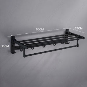 ราวแขวนผ้าขนหนูราวตากผ้าราวแขวนผ้าในห้องน้ำราวแขวนผ้าเช็ดตัวราวและที่แขวนผ้าขนหนูที่แขวนผ้าขนหนูไม่ต้องเจาะผนังยาว60cmสีดำ/สีเงิน