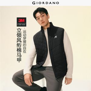 GIORDANO Men Vests G-MOTION Print Padded Vests Warm Stand Collar Zip Front Fashionable Casual Vests 01076686