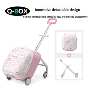 Q-BOX Ready Stock NEW Kid Foldable Trolley kids luggage Carry on Suitcase Luggage 20inch Travel Bag Hard Luggage