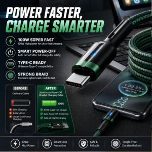 Smart Braided Data Cable Auto Cut Off Fast Charging USB Cable Durable Nylon Charging Cord Type C Android iPhone