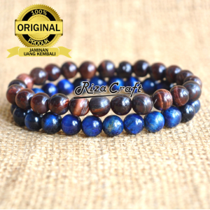 Gelang Tangan Fashion Batu Akik Tiger Eye Merah Biru ASLI Alam Natural untuk Pasangan Couple Sahabat Pacar Kekasih Best Friend
