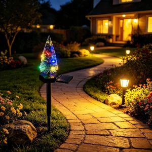 JPTD Waterproof Solar Christmas Tree Lights Simulated Creative Christmas Garden Floor Lamp Festive Warm/Colorful Light Garden Solar Lights Outdoor Courtyard