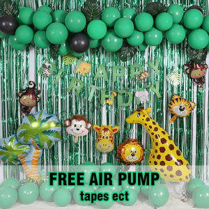 148pcs Dinosaur Theme Birthday Decoration set Dinosaur Foil Balloons + Banner + Turtle Leaves + Rain Silk Curtain + Latex Balloon Set Childrens Birthday Party Supplies