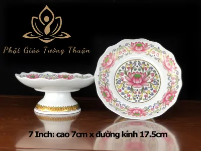 Bộ Thờ Cúng Dĩa 2018 Họa Tiết Hoa Văn Sen Hồng Bằng Sứ Cao Cấp - Phật Giáo Tường Thuận