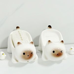 GREYDAWN Cartoon Cat Soap Box Cute Ceramic Bathroom Storage Rack Tray Container Household Soap Holder Toilet