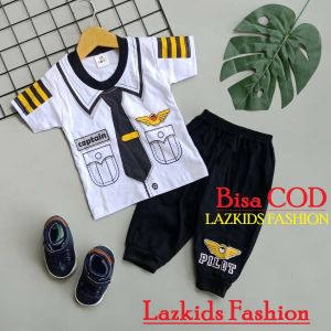 Setelan Baju bayi anak laki laki motif karakter BEAR SKATER & CAPTAIN PILOT usia bayi 3 s/d 24 bln.