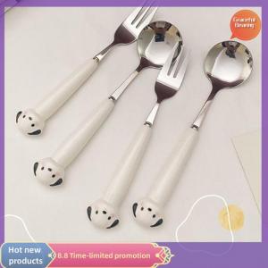 Graceful Cartoon Puppy Piggy Spoon Forks Stainless Steel Cutlery Portable Student Cartoon Tableware Children Storage Box Set