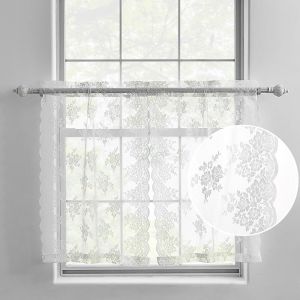 Kotile Cafe Curtains 36 Inch Length Vintage Floral Embroidered Lace Cafe Curtains 2 Panels Set for Kitchen Window Rod Pocket Privacy Short Sheer Tier Curtains 26 x 36 Inch 2 Panels Ivory