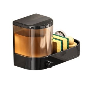 HJKL with Drain Tray Wall Mounted Soap Dispenser Large Capacity with Sponges Holder Hand Soap Jar No Drilling Hand Press Dishwashing Liquid Holder Bathroom