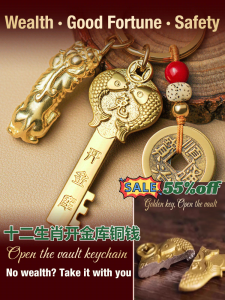Gold Key Open Gold Treasure Brass Car Key Pendant Wholesale Zodiac Sign Gold Keychain for Opening Gold Vault Key 十二生肖属相金钥匙开金库钥匙扣批发