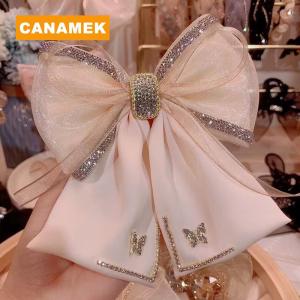 【CANAMEK】 Fabric Rhinestone Crystal Hairpin Butterfly Mesh Bow Hair Clip Spring Clips For Women Korean Style Fashion Hair Accessories