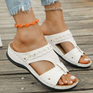 [Free Shipping] Spring And Summer Wedge Heel Plus Size One-Line Hollow Beach WomenS Sandals WomenS Wedge Heel Slippers