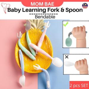 Sudu garpu set silikon Bendable fork spoon Baby spoon Feeding spoon Silicone spoon baby Learning spoon Twist spoon Sudu baby