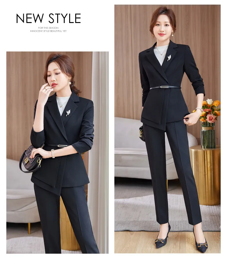 2023 Korean Spring Formal Ladies Pink Pants Blazer Women Business Suits  with Sets Work Wear Office Uniform 4XL Size Skirt Jacket