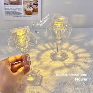 Crystal Bud Night Light Warm Ambient Lamp Battery Operated Bedroom Bedside Desktop Decorative Mini Lamp Cute For Women Girls Dorm Vanity Wedding Party Dinner Birthday Christmas Romantic Gift