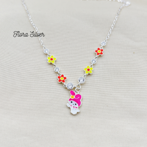 FLORA 0616D - Dây chuyền liền mặt bạc ta hình thỏ My Melody màu đỏ hồng dành cho bé gái