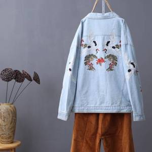 Áo khoác jean nữ áo jean nữ thêu họa tiết hạc cực đẹp