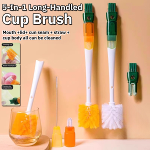 5-In-1 Long-Handled Cup Brush Multifunctional Cup Rim Straw Cleaning Brush Bottle Gap Corner Cleaner Kitchen Cleaning Tool