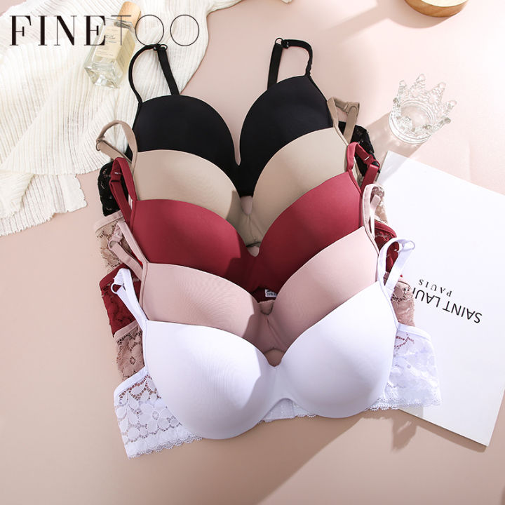FINETOO 34-42 Plus Size Seamless Bra Women Push Up Underwear 5 Solid Color  Sexy Lace Light -faced Female Breathable Lingerie
