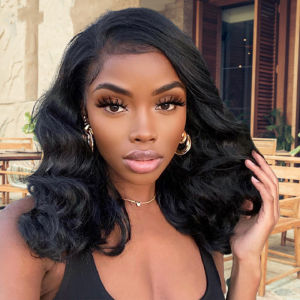 European and American cross-border fashion womens wig medium black wavy roll high temperature silk chemical fiber short curly hair cover