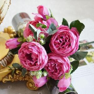 1 Bouquet 9 heads Artificial Peony Tea Rose Flowers Camellia Silk Fake Flower flores for DIY Home Garden Wedding Decoration
