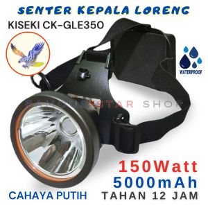 Senter Kepala 150 Wat KISEKI CK-GLE350 Cahaya Putih Super Terang Tahan 12 jam Baterai Cas 5000mAh Senter Super Terang/Lampu dan Senter Camping | FMS