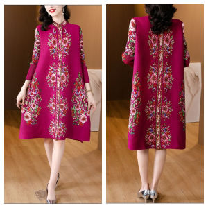 Chất lượng Nova⭐Một người một pleat⭐Miyake pleat mùa xuân và mùa thu mới Miyake pleat phong cách dân tộc cộng với kích thước váy lỏng cổ cao pleat một từ rộng quá Váy Midi