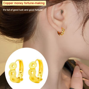 Earrings Lucky Copper Coin Clip Ice Crushed Style Malaysia Modern Women/Trendy Ear Cuff For Fortune/Lightweight Design