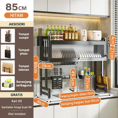 GSLIFE 1/2 Susun Rak Piring Wastafel Dengan Kabinet Rak Wastafel Cuci Piring Tertutup 304 Stainless Steel Rak Dapur Multifungsi