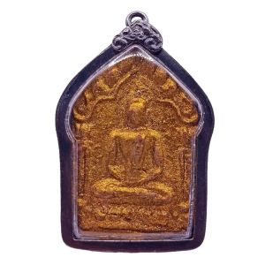 K718 พระ ขุนแผน ปิด ทอง หลวงปู่ทิม วัดละหารไร่ ตระกรุด เดี่ยว ขนาด 5x3.5 cm เลี่ยม กรอบโบราณ