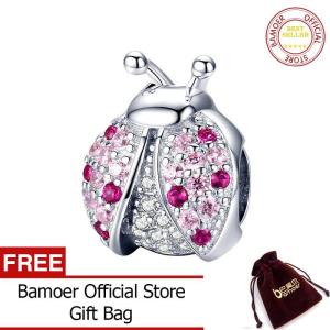 BAMOER New Arrival 925 Sterling Silver Ladybug Pink Cubic Zircon Insect Charms Beads fit for Bracelets DIY Jewelry SCC1120 Mar