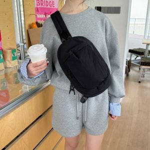 DYJKOUG Lightweight Nylon Shoulder Bag Large Capacity Solid Color Outdoor Chest Bag Casual Korean Style Sports Crossbody Bag Male