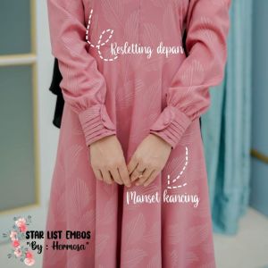 Gamis embos hermosa motif daun warna dusty pink-Gamis syari busui premium bahan wolfis-Pakaian wanita