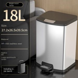 18L Stainless steel pedal trash can with cover for household kitchen bathrooms Living room