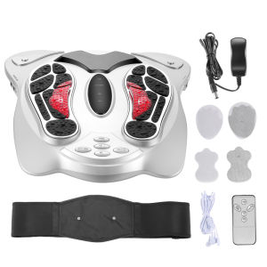 H Home Free Reflexology Magnetic Electric Far Infrared Plasma Acupressure Therapy Foot Massage Machine Sole Acupoint Pain Relief with Slimming Waist Belt Full Body Massager 8pcs Electrode Pads