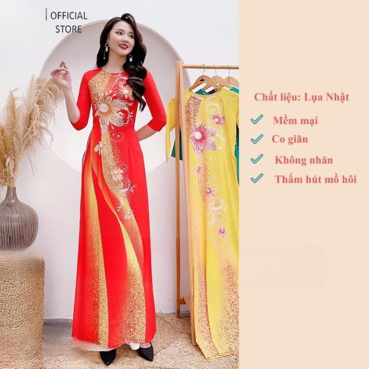 Áo dài nữ truyền thống đẹp may sẵn tết cách tân thiết kế nền Đỏ | Lazada.vn