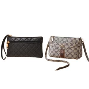 [BUY 1 TAKE 1] Women PU Leather Monogram Print Crossbody Bag + Quilted Wristlet Pouch Set Local Shipping Casual Ladies Bag