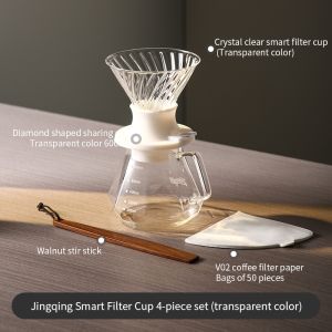Bincoo Coffee Dripper Set Filter Cup Hand Brewed Coffee Pot Set Coffee Smart Filter Cup Sharing Pot 600ML Household funnel drip Filter V60 Filter Cup