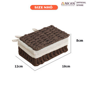 Giỏ mây có nắp đựng đồ đựng mỹ phẩm đựng đồ ăn vặt để bàn decor chụp ảnh sản phẩm lót vải vintage