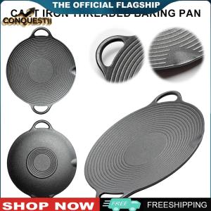 【New Arrival】 13.8 Inch Heavy Duty Cast Iron Grill Pan with Non Stick Surface for Outdoor Picnics and Camping