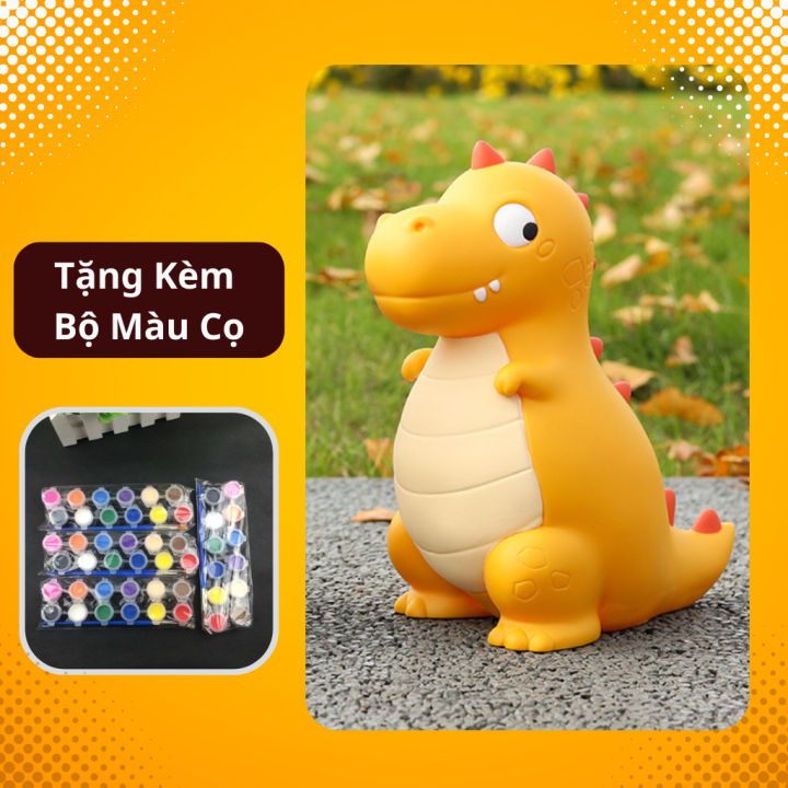 Tượng thạch cao tô màu Khủng Long Cute- Tượng tô màu cho bé gái tặng kèm cọ và màu vẽ acrylic