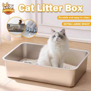 Stainless Steel Cat litter Box Durable Large Capacity Cat Toilet Splash Proof Easy To Clean Pee Tray