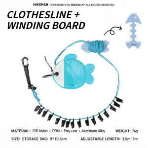 Hikeman Portable Travel Clothesline 7M Rope with 16 Clips for Hiking Hotel Balcony Clothes Drying For Outdoor Camping Laundry