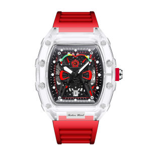 Cross-border best-selling personalized barrel-shaped quartz watch fashionable transparent mens watch wholesale waterproof wristwatch watch