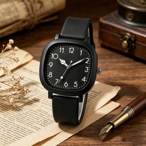 IQAngel thanh lịch mặt số vuông đồng hồ Analog có dây đeo bằng da cho phụ nữ phụ kiện thời trang phong cách cổ điển